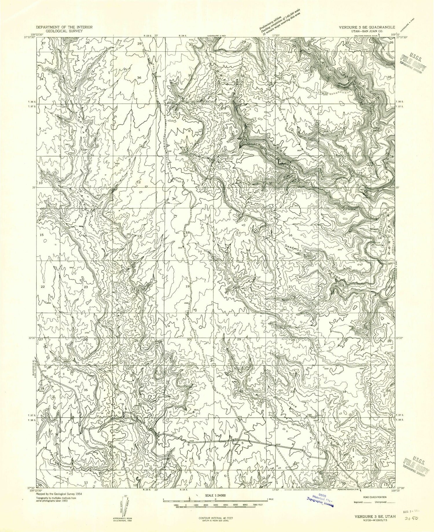 Classic USGS Bradford Canyon Utah 7.5'x7.5' Topo Map Image