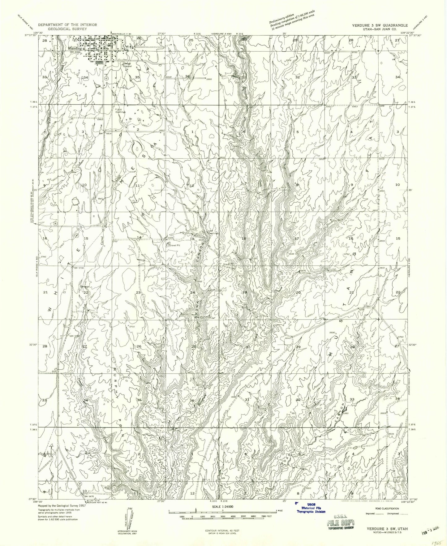 Classic USGS Blanding South Utah 7.5'x7.5' Topo Map Image