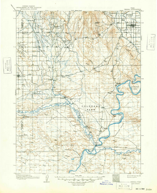 Historic 1917 Vernal Utah 30'x30' Topo Map Image