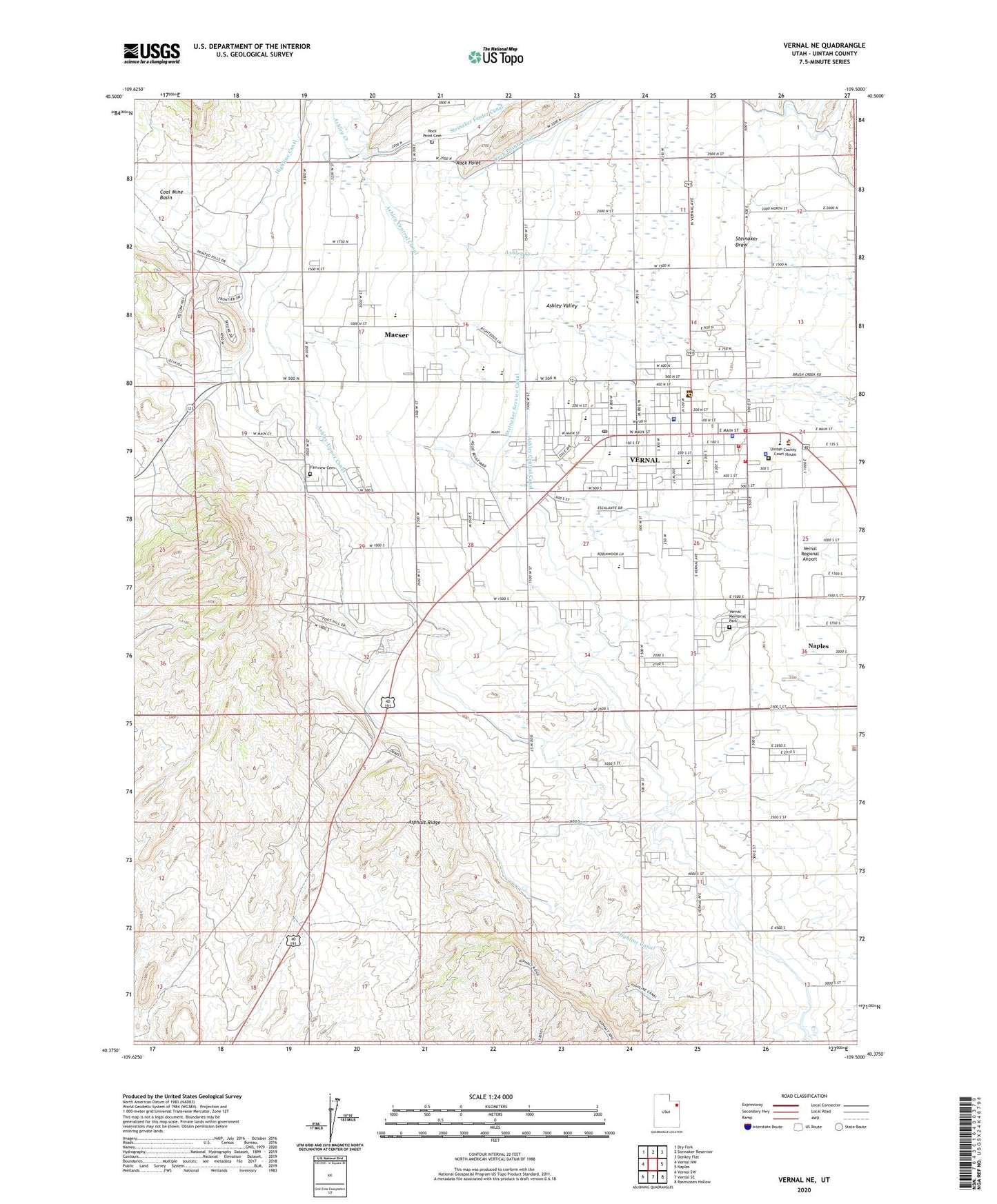 Vernal NE Utah US Topo Map Image
