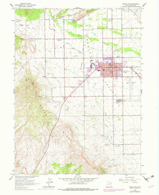 Classic USGS Vernal NE Utah 7.5'x7.5' Topo Map Image