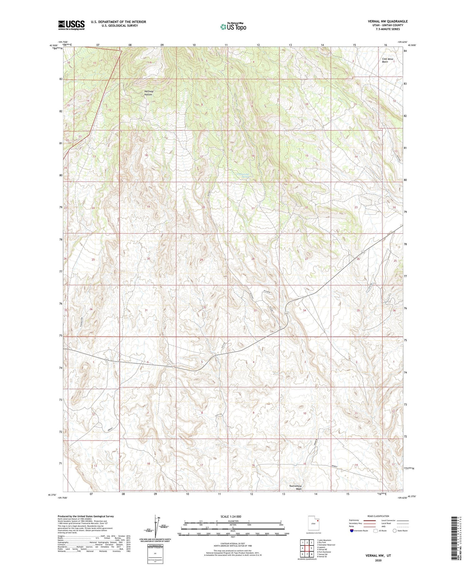 Vernal NW Utah US Topo Map Image