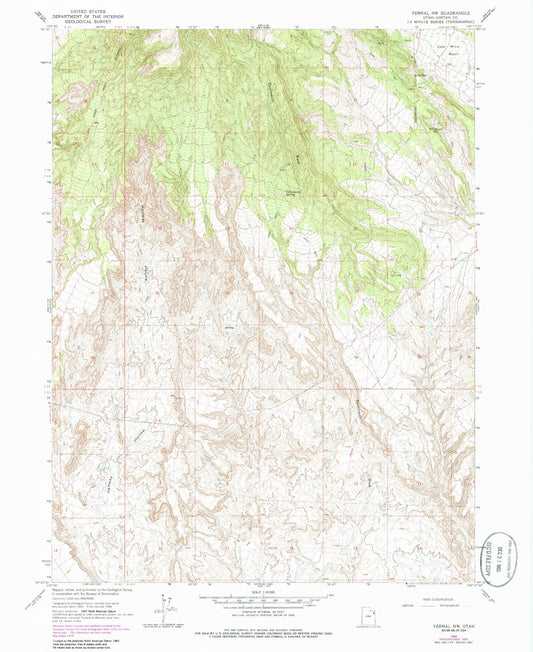 Classic USGS Vernal NW Utah 7.5'x7.5' Topo Map Image