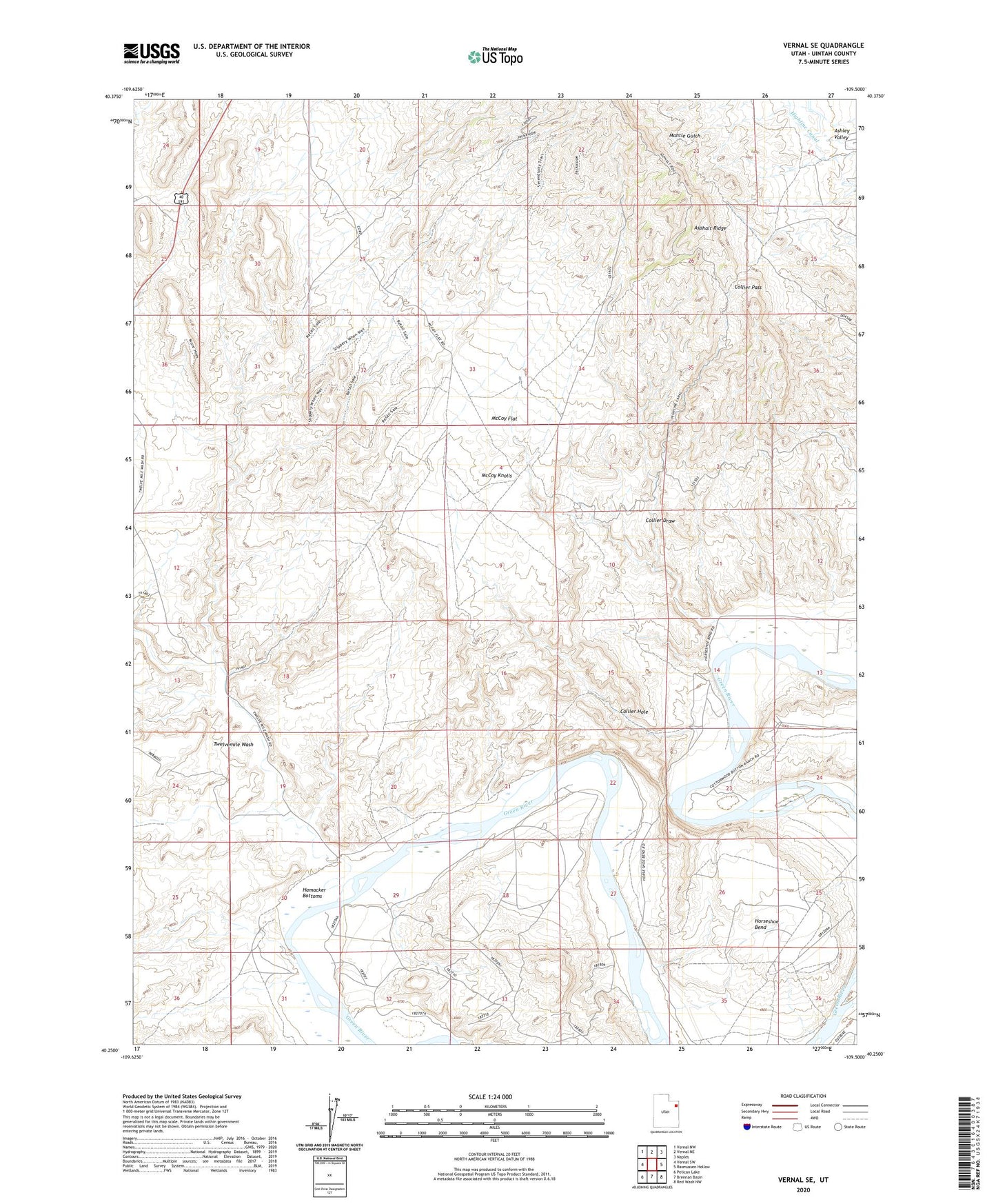 Vernal SE Utah US Topo Map Image