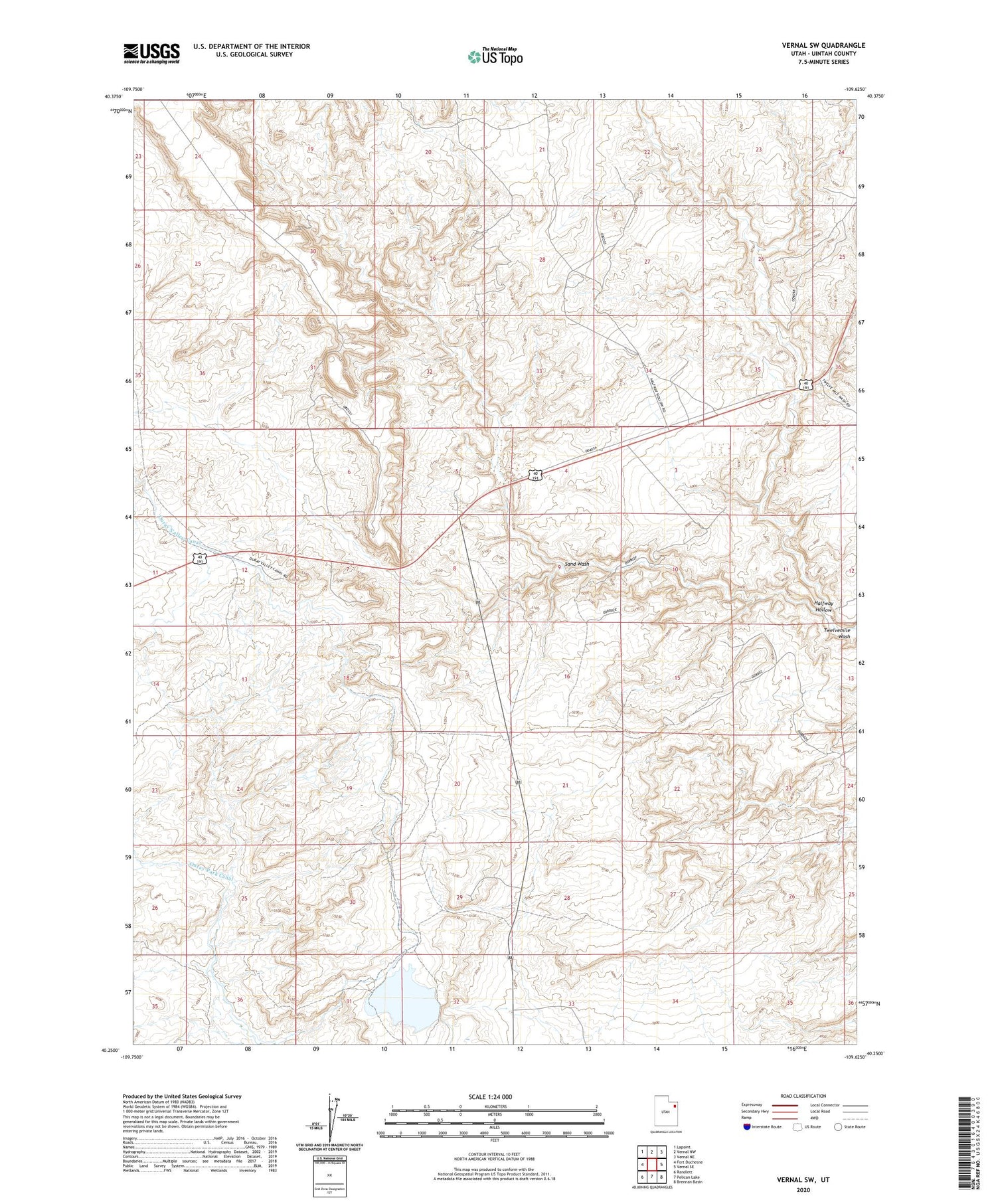 Vernal SW Utah US Topo Map Image