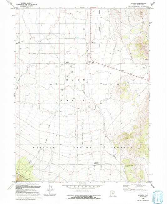 Classic USGS Vernon Utah 7.5'x7.5' Topo Map Image