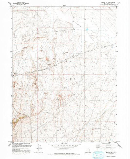 Classic USGS Vernon NE Utah 7.5'x7.5' Topo Map Image