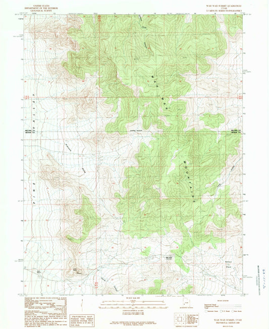Classic USGS Wah Wah Summit Utah 7.5'x7.5' Topo Map Image