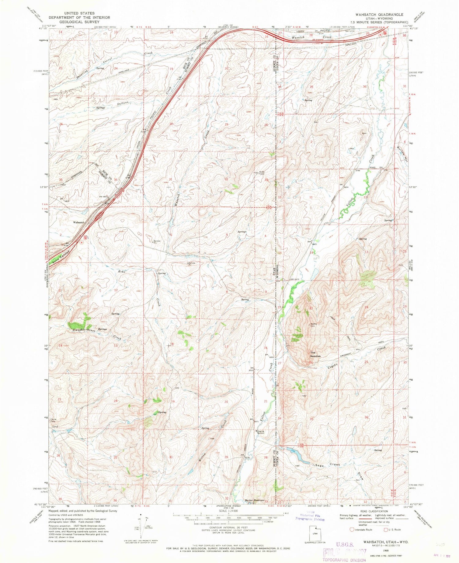 Classic USGS Wahsatch Utah 7.5'x7.5' Topo Map Image