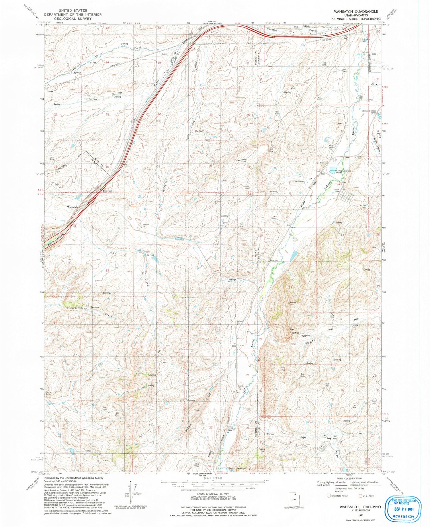 Classic USGS Wahsatch Utah 7.5'x7.5' Topo Map Image