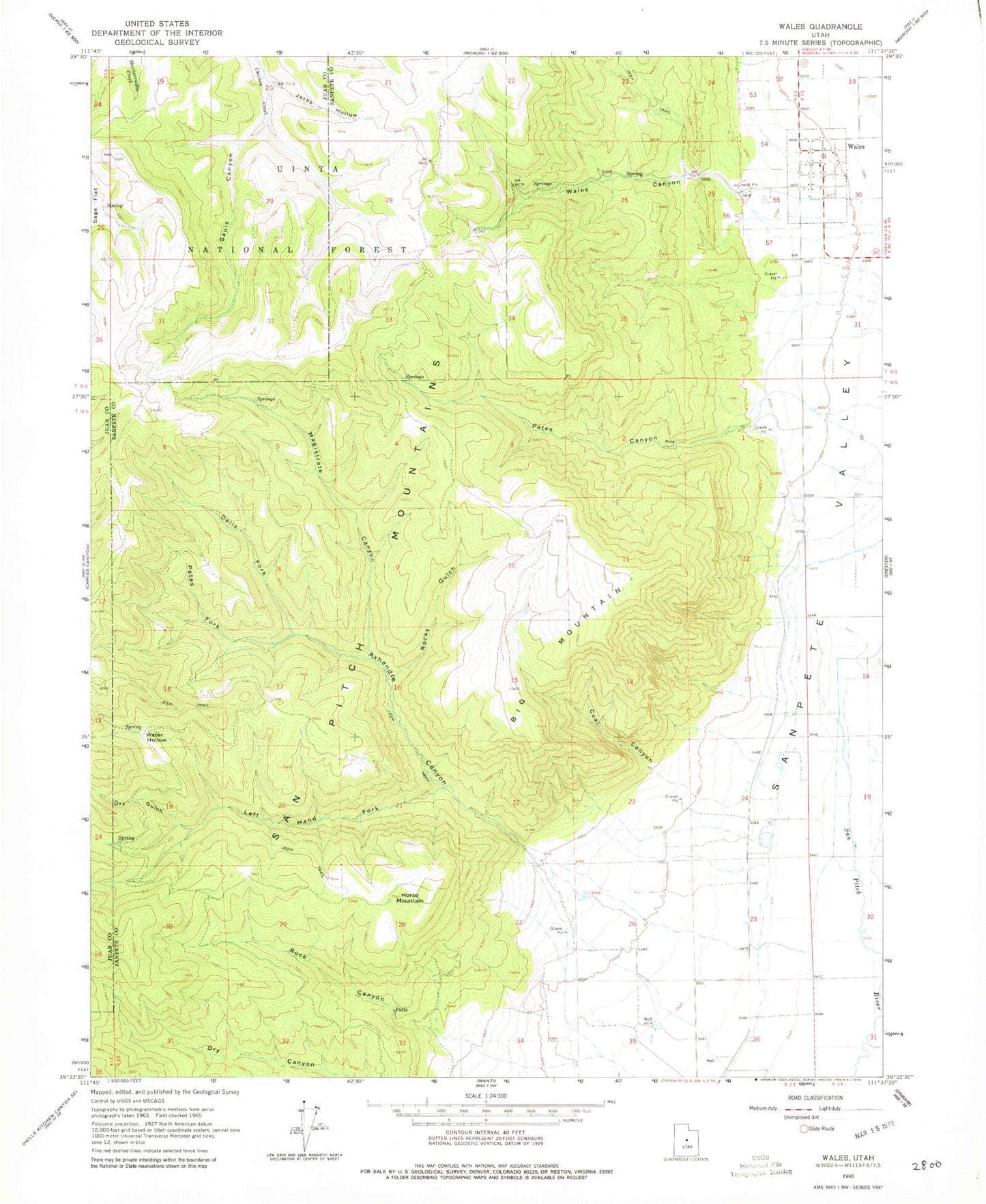 Classic USGS Wales Utah 7.5'x7.5' Topo Map Image