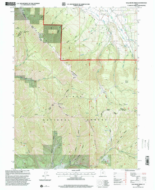Classic USGS Wallsburg Ridge Utah 7.5'x7.5' Topo Map Image