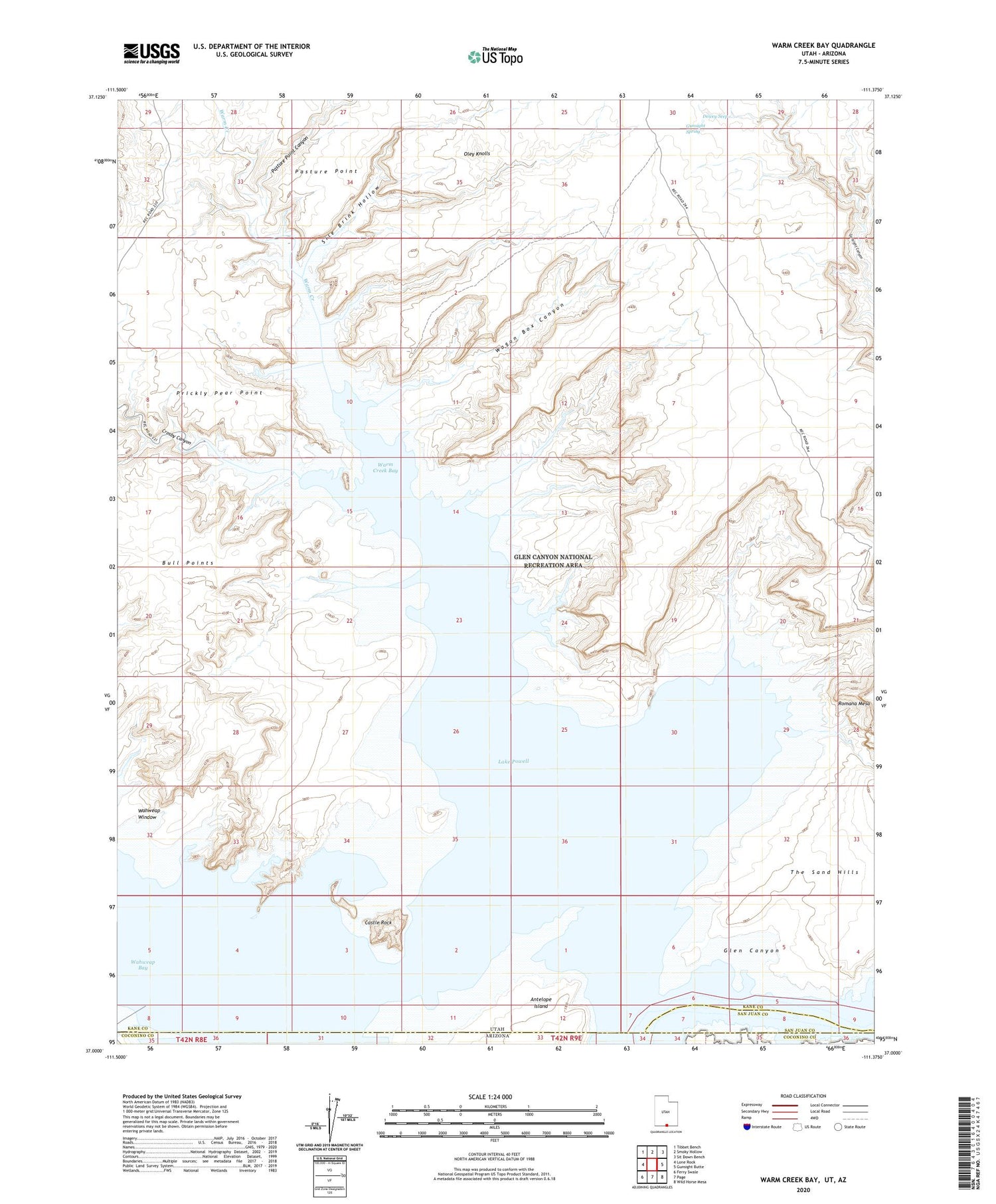 Warm Creek Bay Utah US Topo Map Image