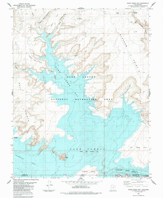 Classic USGS Warm Creek Bay Utah 7.5'x7.5' Topo Map Image