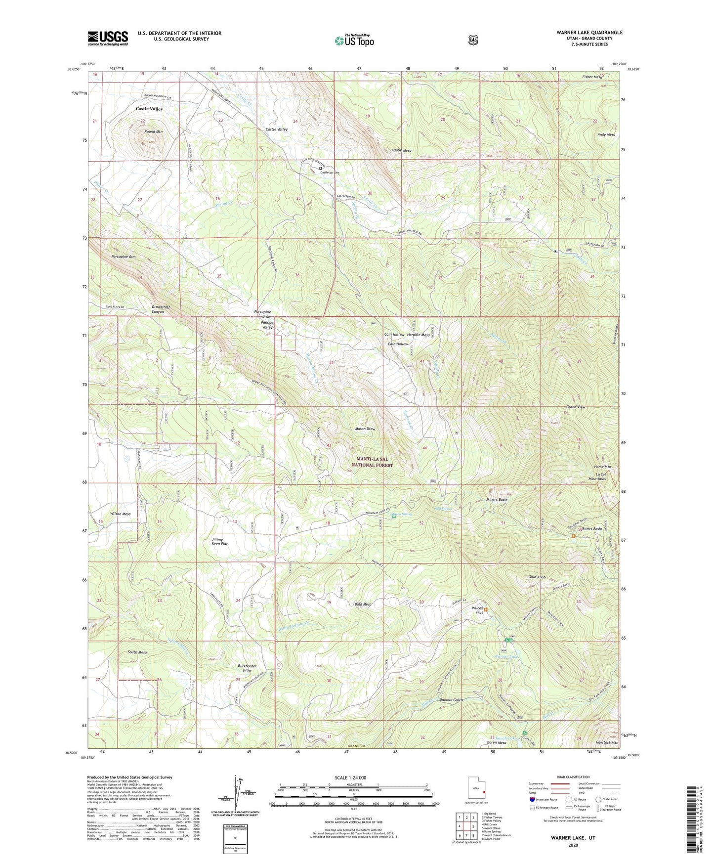 Warner Lake Utah US Topo Map Image