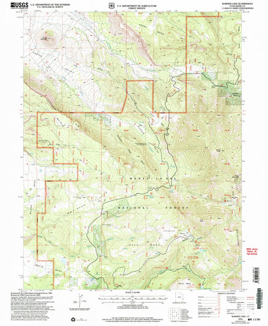 Classic USGS Warner Lake Utah 7.5'x7.5' Topo Map Image