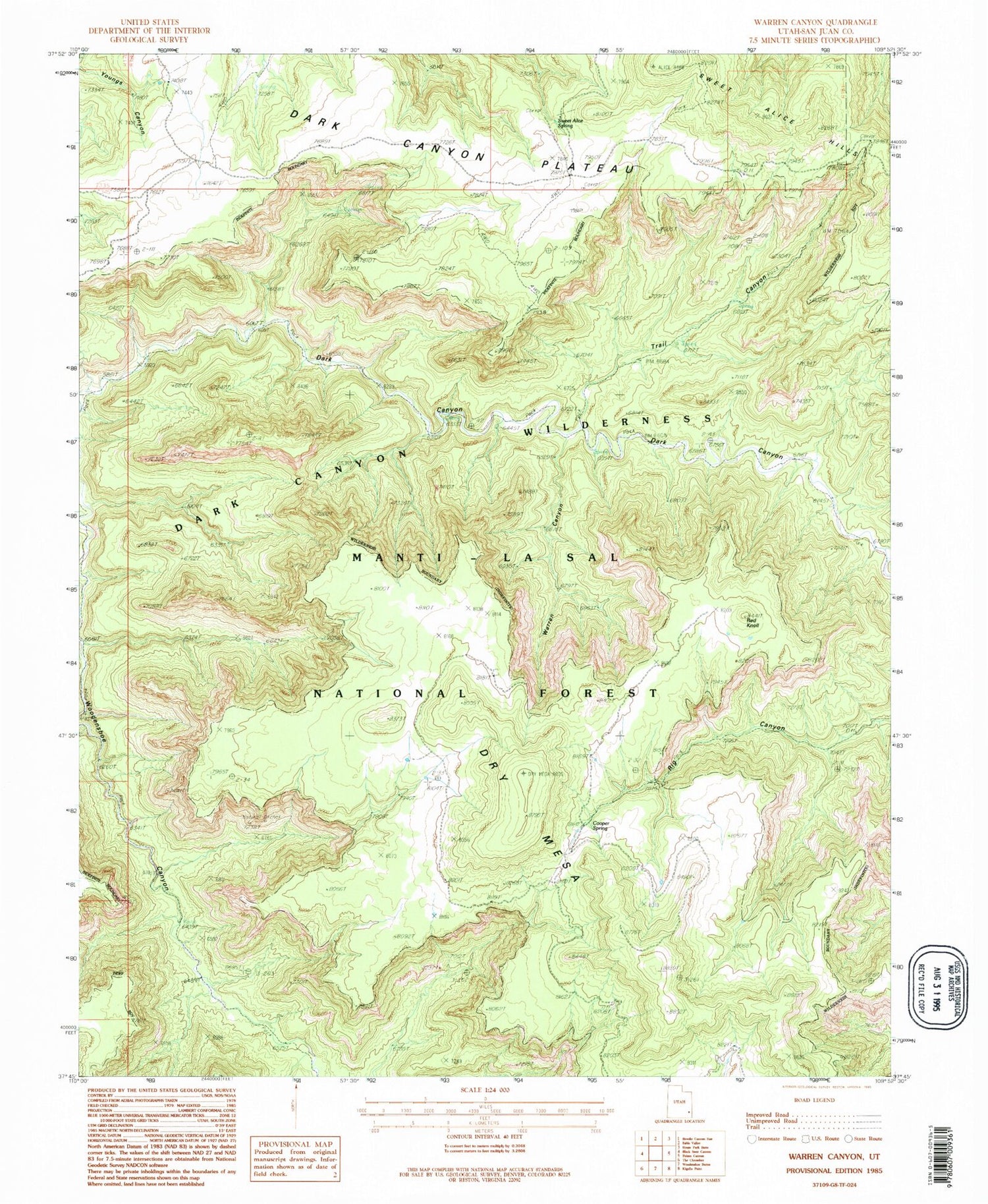 Classic USGS Warren Canyon Utah 7.5'x7.5' Topo Map Image