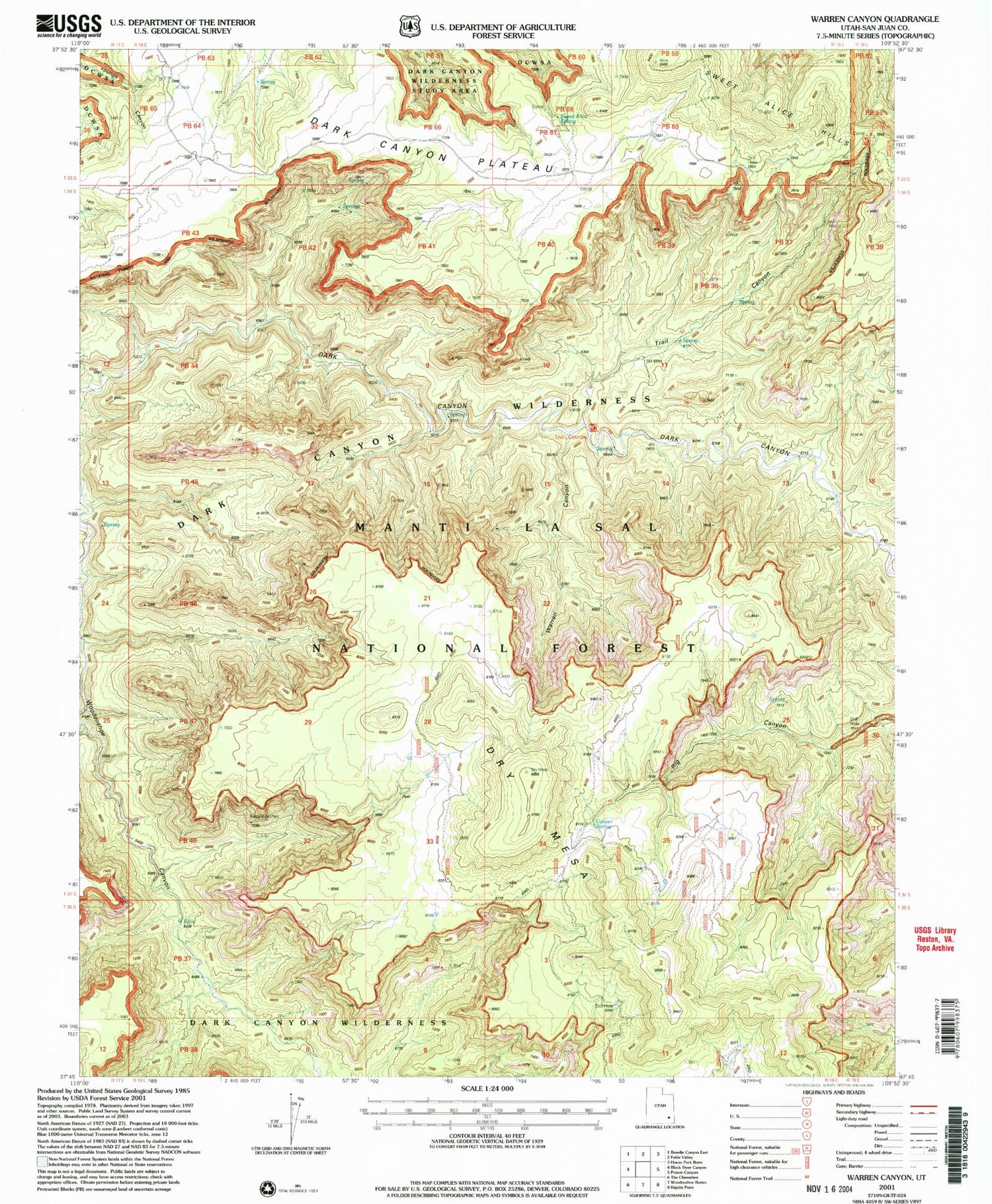 Classic USGS Warren Canyon Utah 7.5'x7.5' Topo Map Image