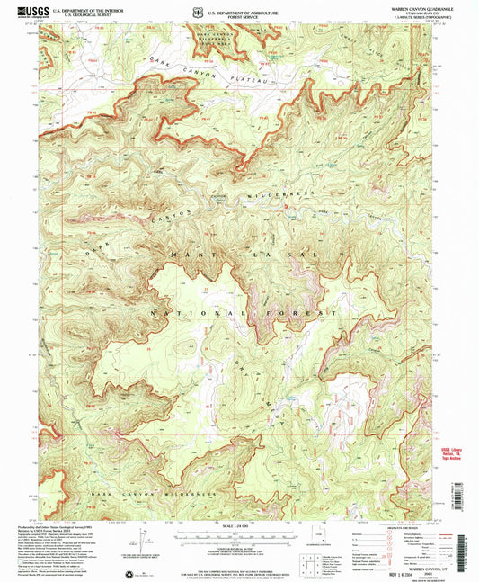 Classic USGS Warren Canyon Utah 7.5'x7.5' Topo Map Image