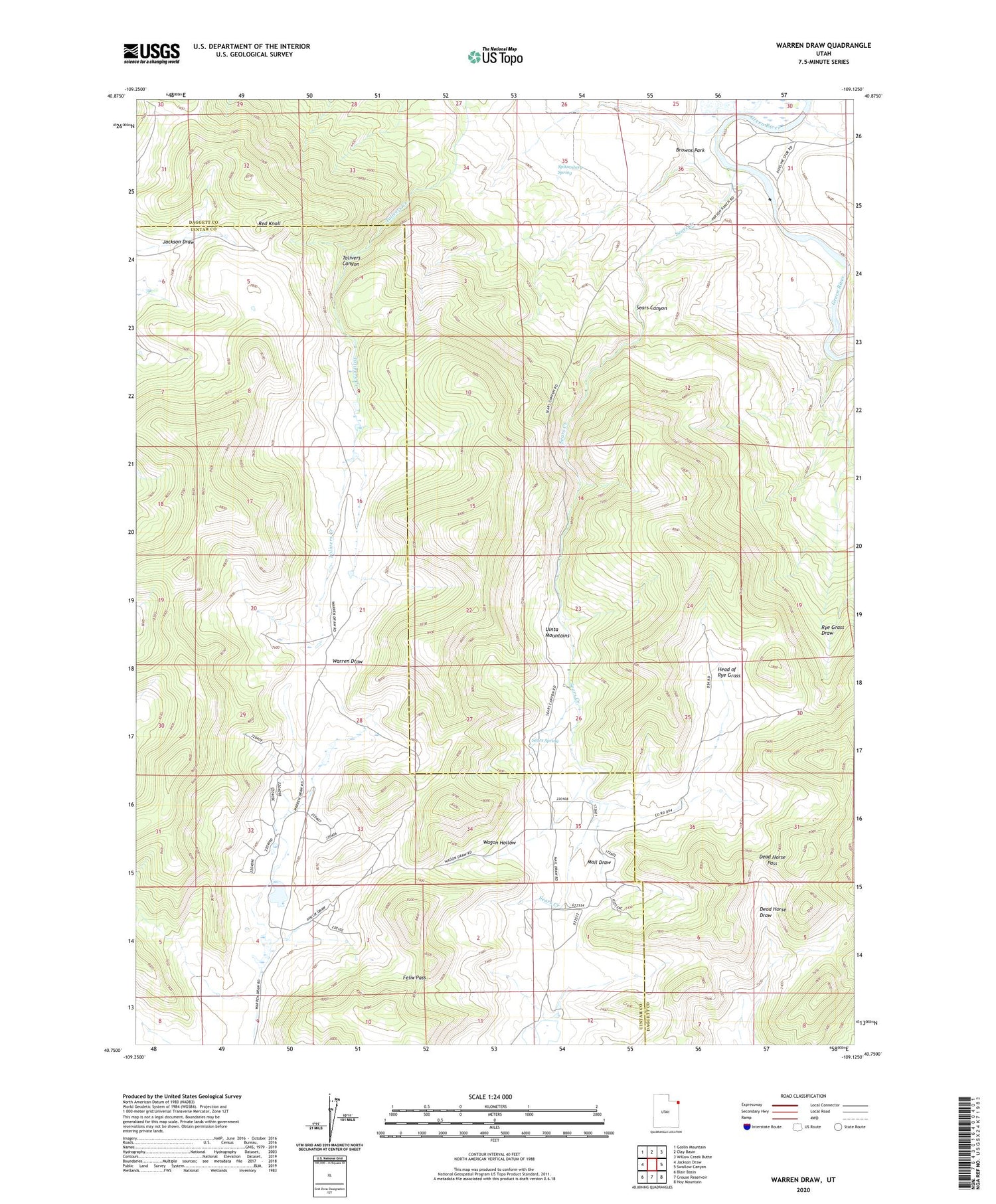 Warren Draw Utah US Topo Map Image