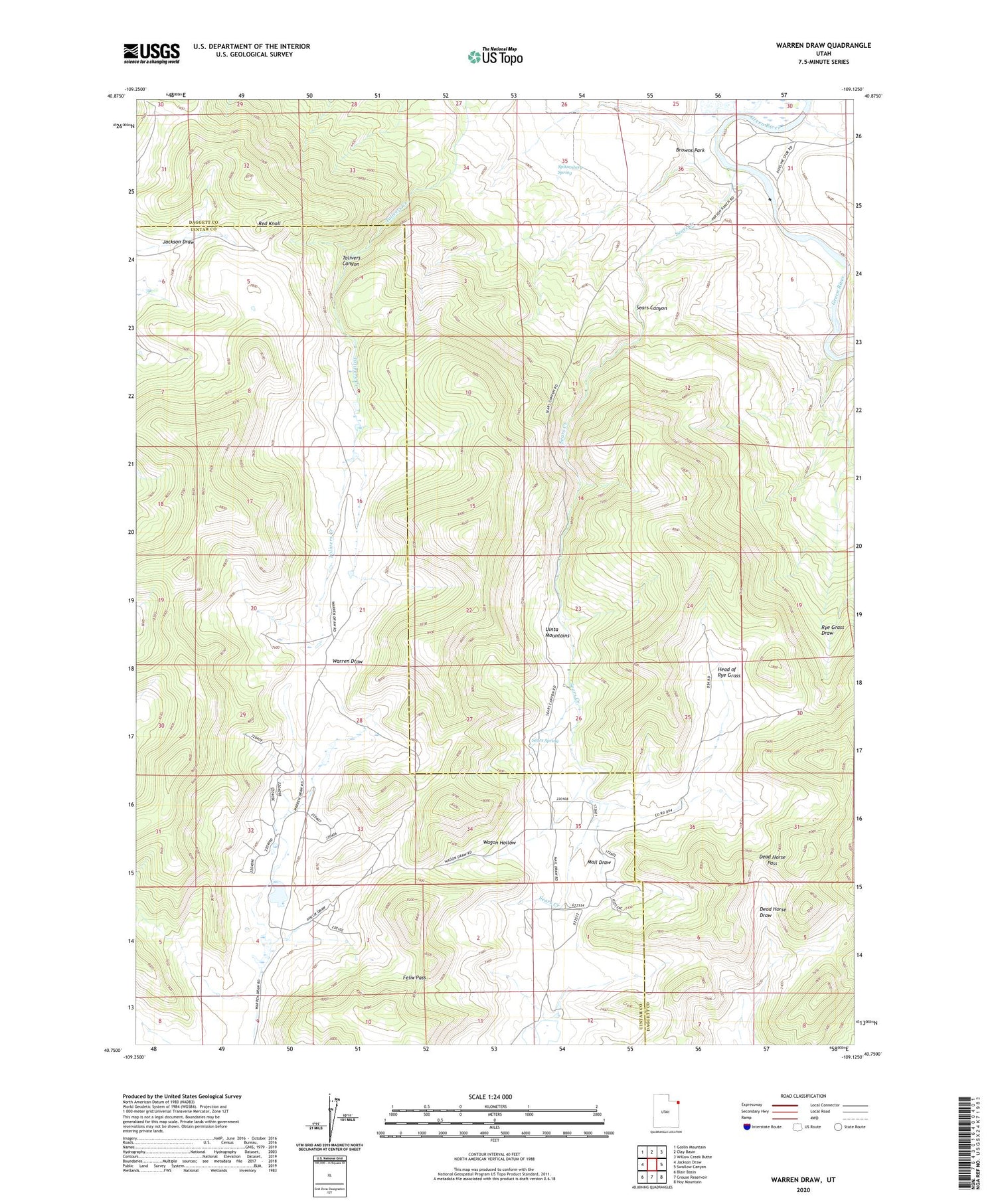 Warren Draw Utah US Topo Map Image