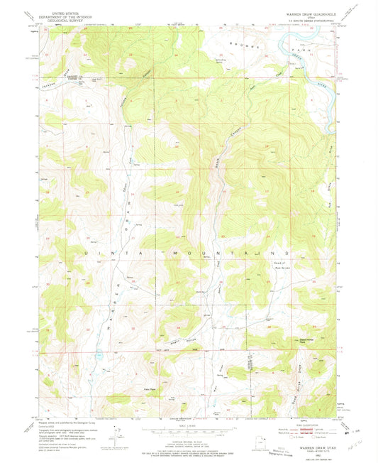 Classic USGS Warren Draw Utah 7.5'x7.5' Topo Map Image