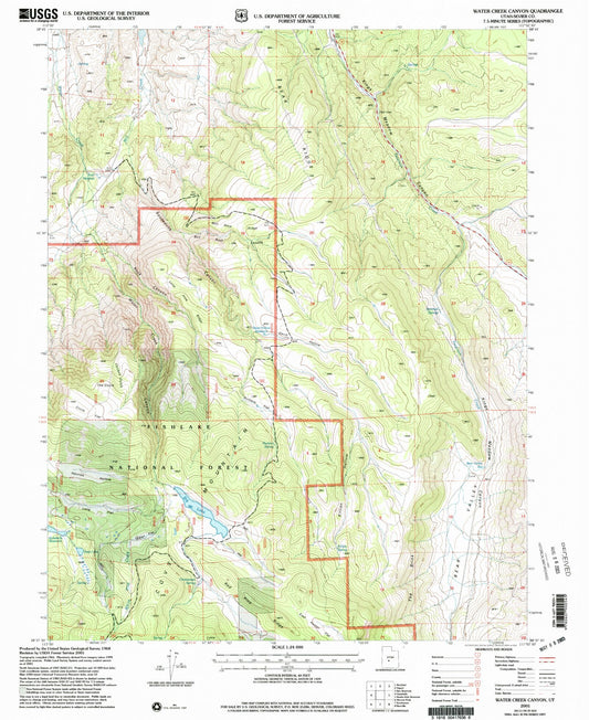 Classic USGS Water Creek Canyon Utah 7.5'x7.5' Topo Map Image
