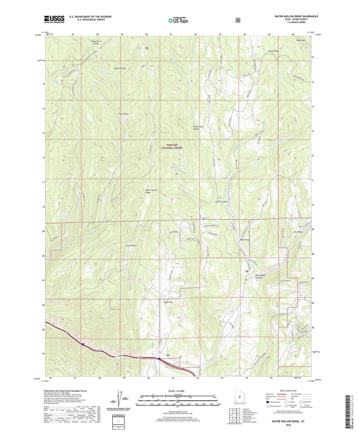 Water Hollow Ridge Utah US Topo Map Image
