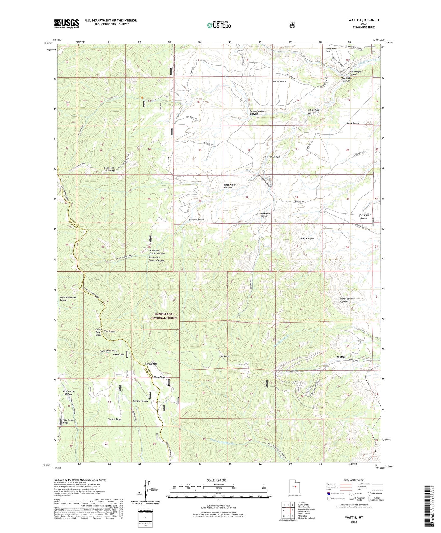 Wattis Utah US Topo Map Image
