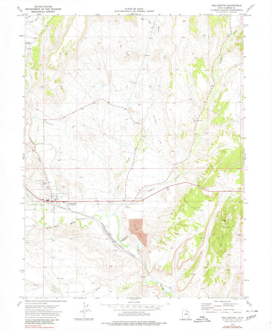 Classic USGS Wellington Utah 7.5'x7.5' Topo Map Image
