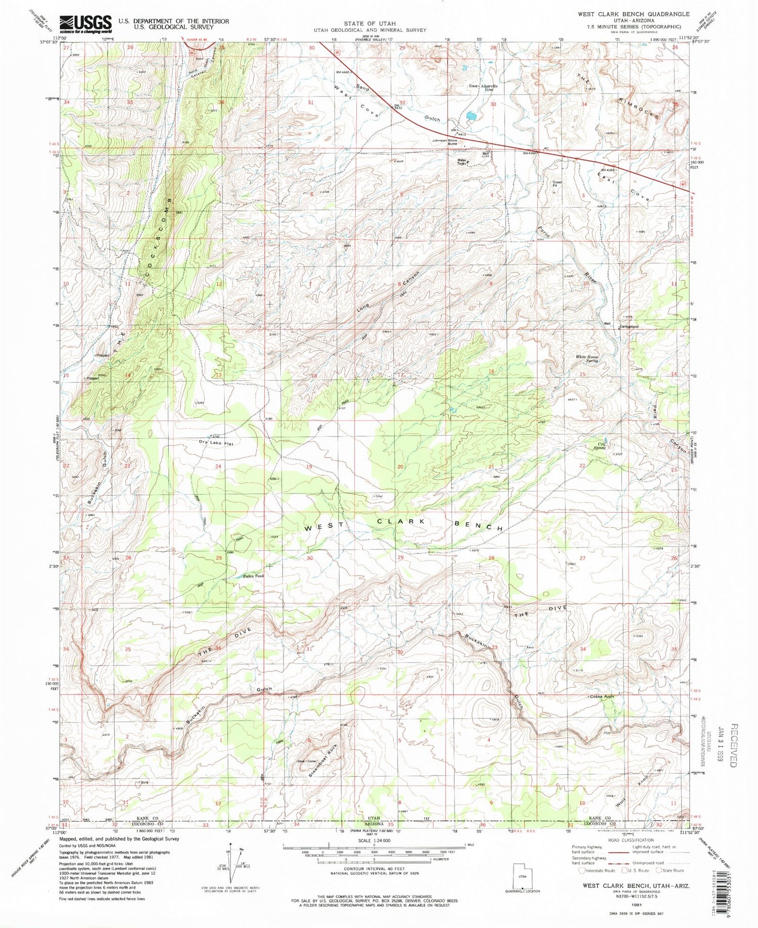 USGS Classic West Clark Bench Utah 7.5'x7.5' Topo Map Image