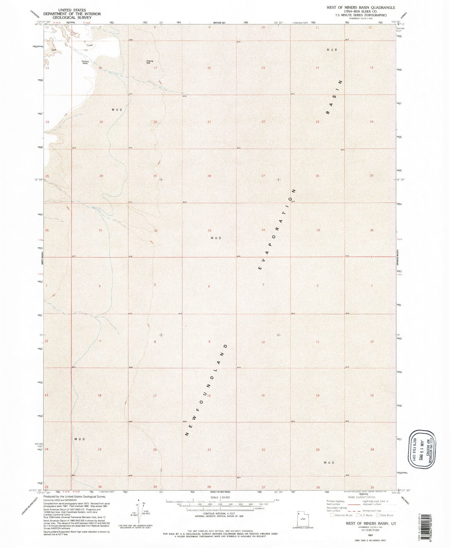 Classic USGS West of Miners Basin Utah 7.5'x7.5' Topo Map Image