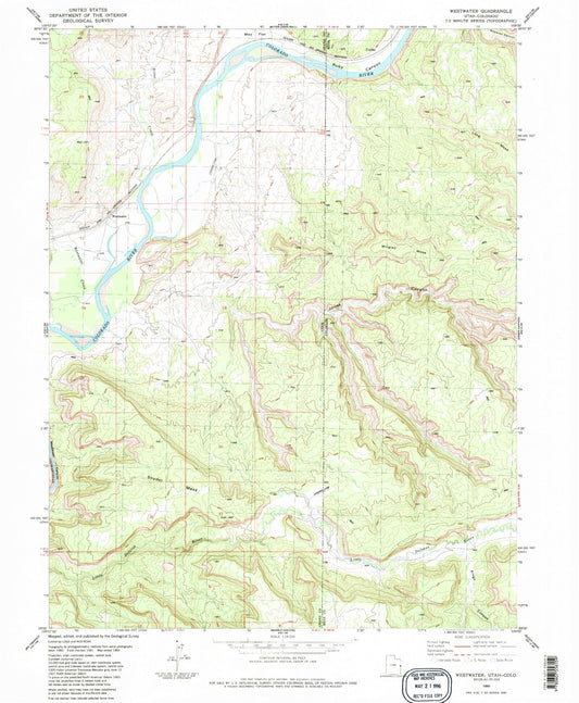 Classic USGS Westwater Utah 7.5'x7.5' Topo Map Image