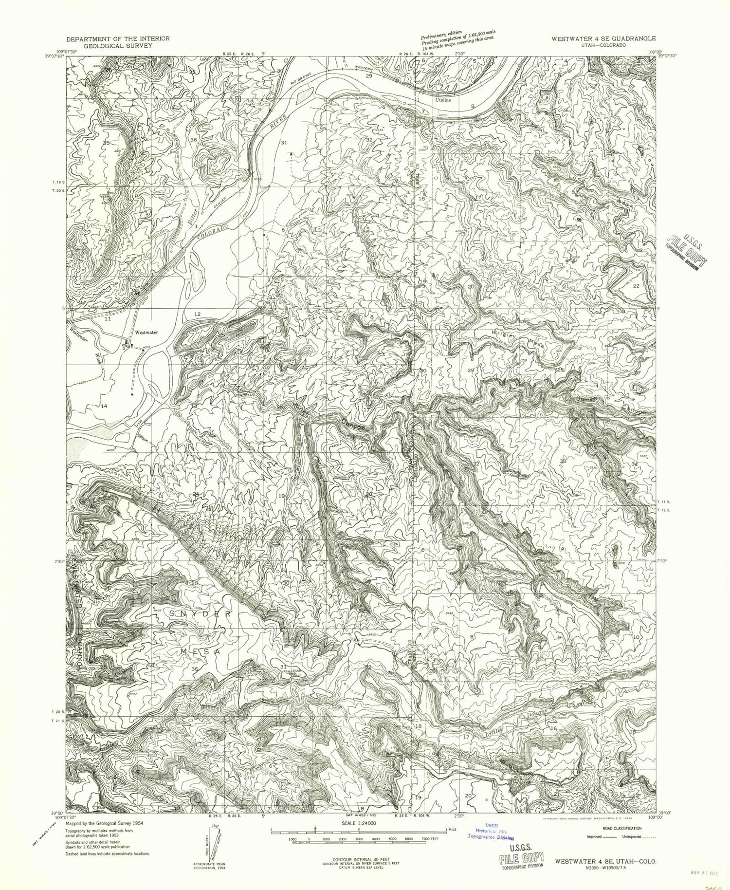 Classic USGS Westwater Utah 7.5'x7.5' Topo Map Image