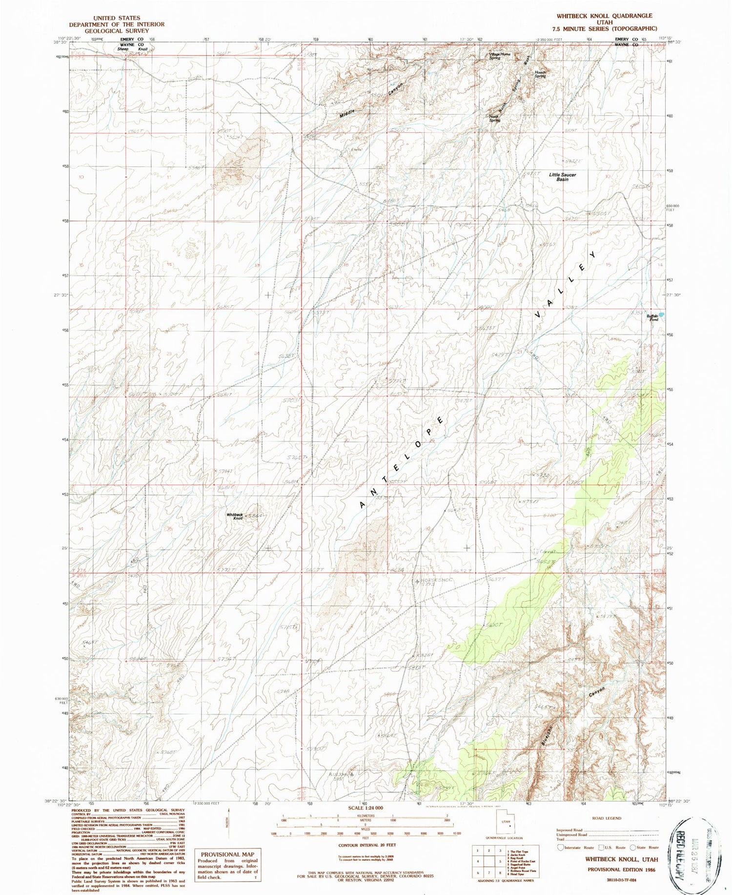 Classic USGS Whitbeck Knoll Utah 7.5'x7.5' Topo Map Image