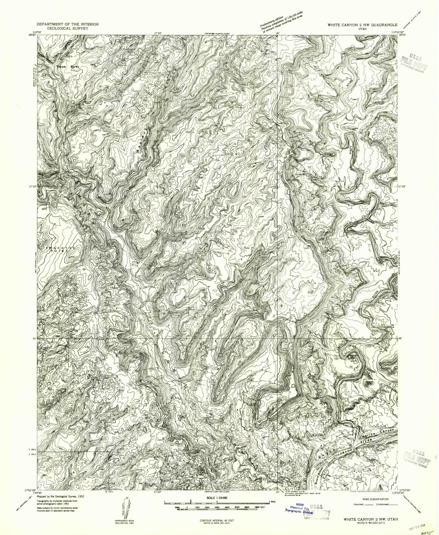 Classic USGS Hite North Utah 7.5'x7.5' Topo Map Image