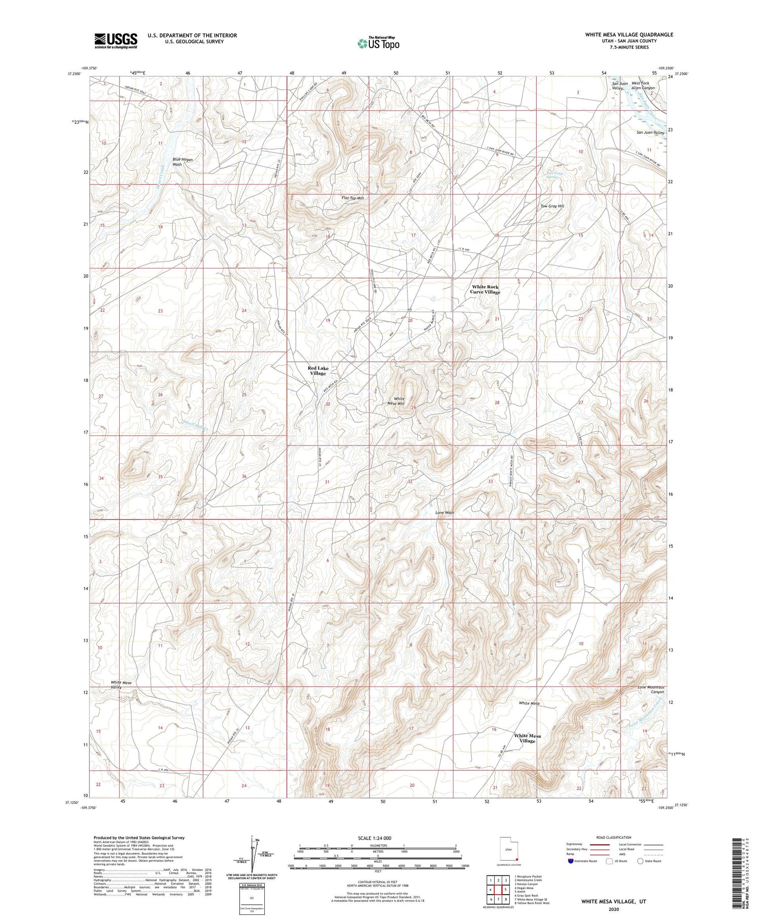 White Mesa Village Utah US Topo Map Image