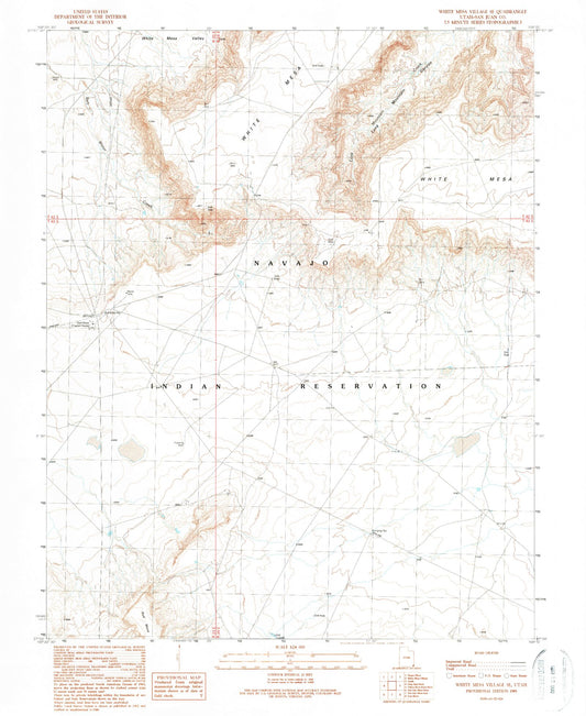 Classic USGS White Mesa Village SE Utah 7.5'x7.5' Topo Map Image