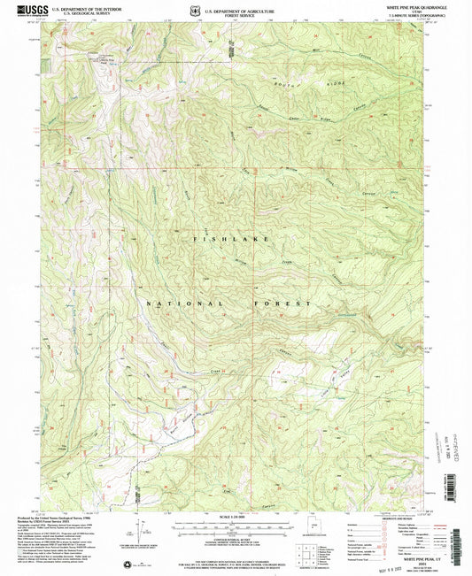 Classic USGS White Pine Peak Utah 7.5'x7.5' Topo Map Image