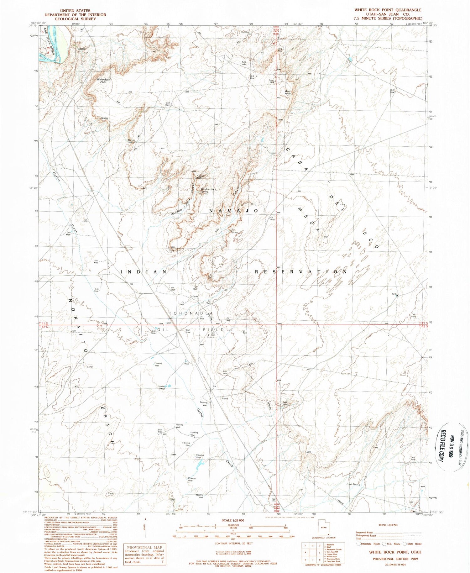 Classic USGS White Rock Point Utah 7.5'x7.5' Topo Map Image