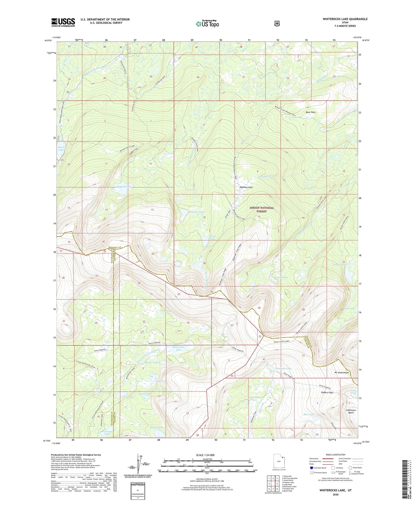 Whiterocks Lake Utah US Topo Map Image
