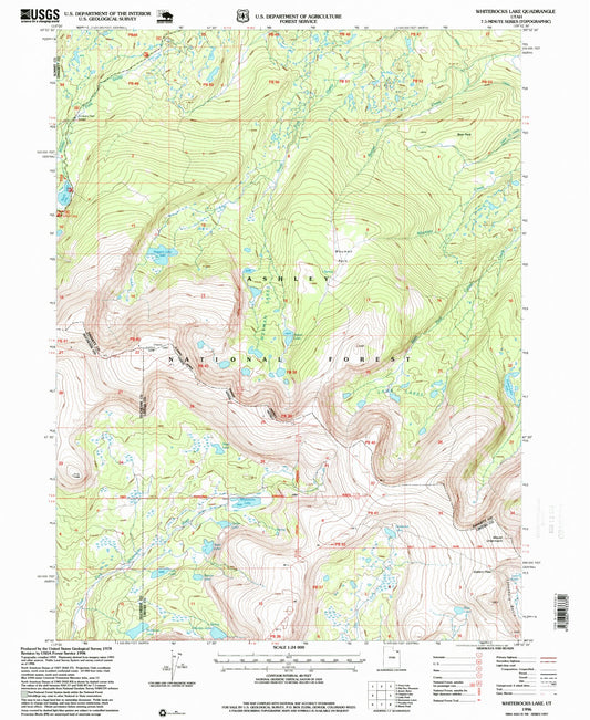 Classic USGS Whiterocks Lake Utah 7.5'x7.5' Topo Map Image