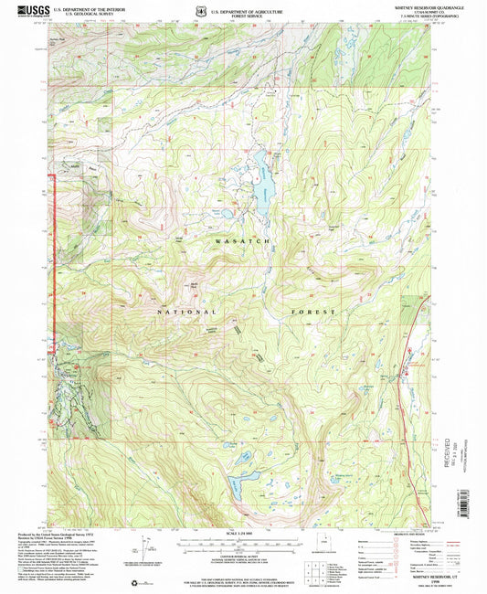 Classic USGS Whitney Reservoir Utah 7.5'x7.5' Topo Map Image