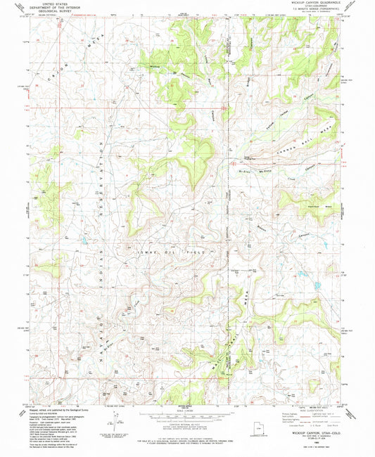 Classic USGS Wickiup Canyon Utah 7.5'x7.5' Topo Map Image