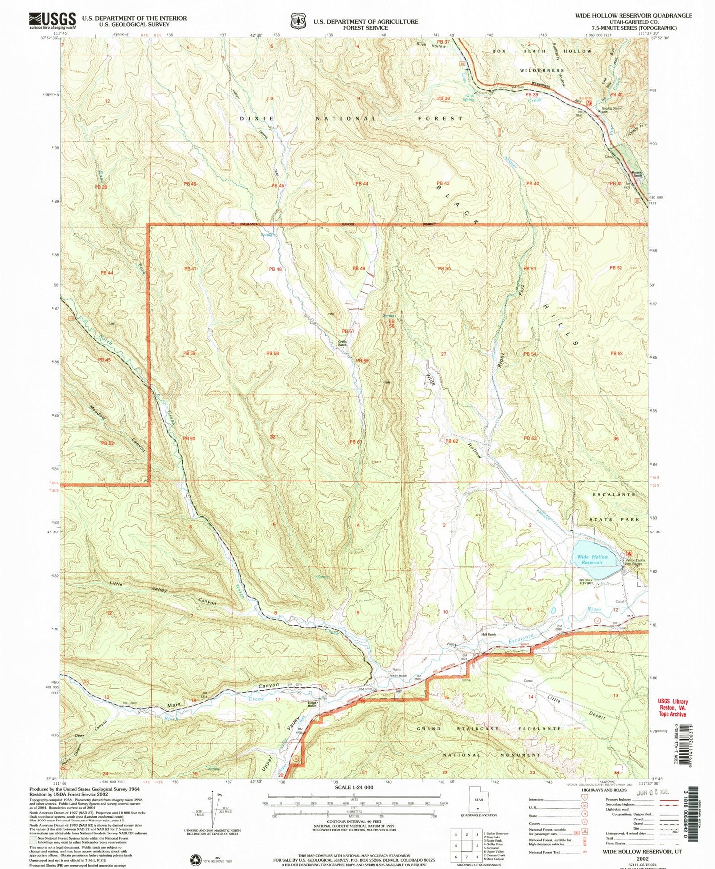 Classic USGS Wide Hollow Reservoir Utah 7.5'x7.5' Topo Map Image