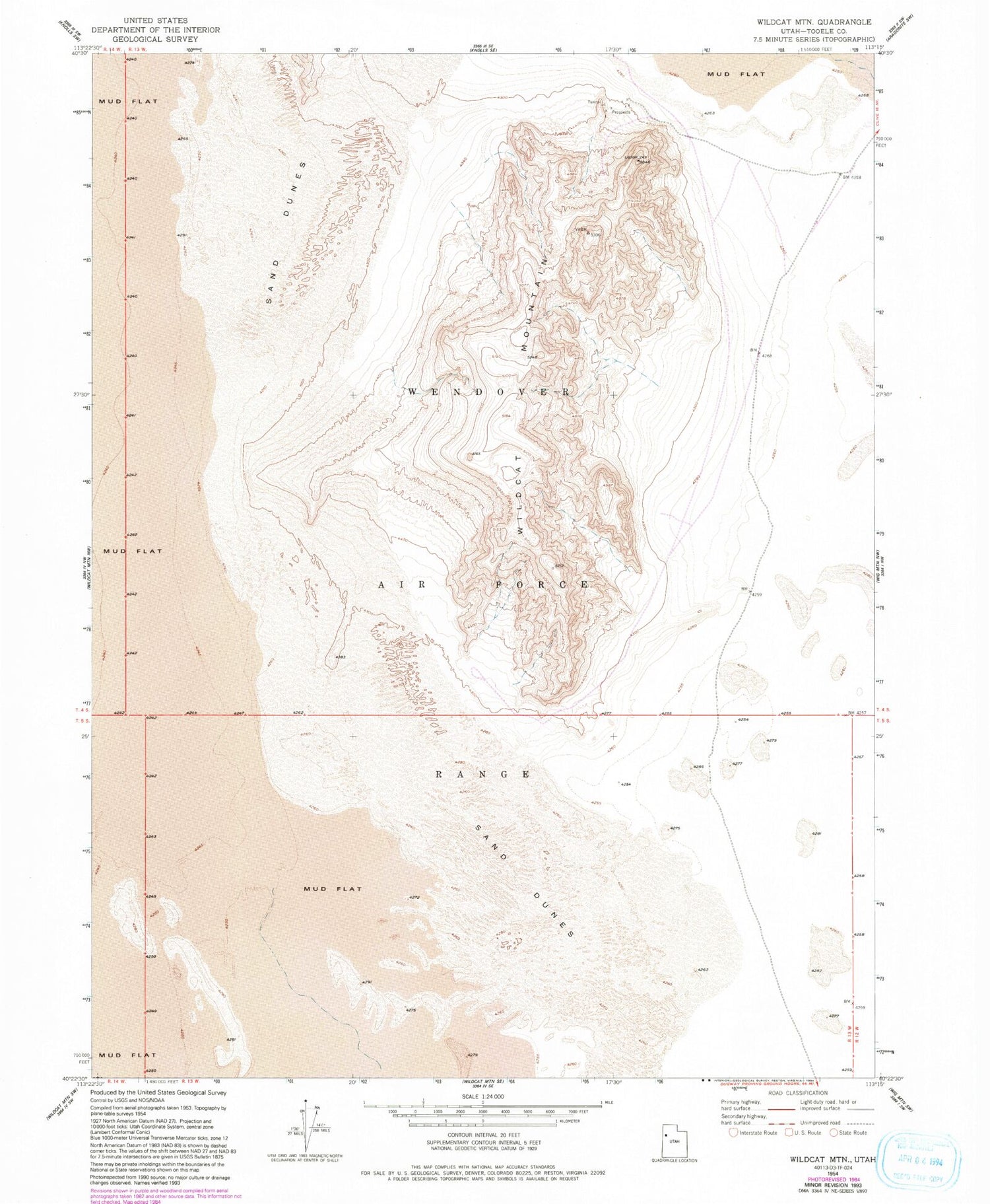 Classic USGS Wildcat Mountain Utah 7.5'x7.5' Topo Map Image