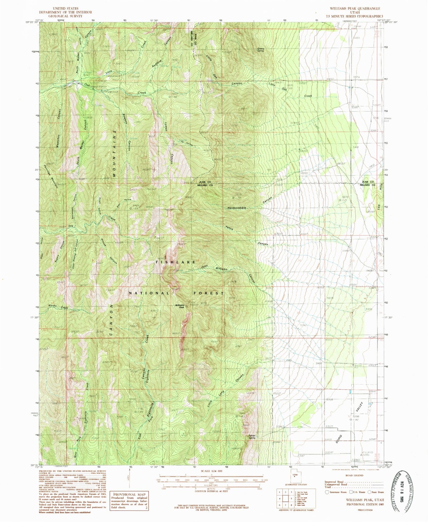 Classic USGS Williams Peak Utah 7.5'x7.5' Topo Map Image