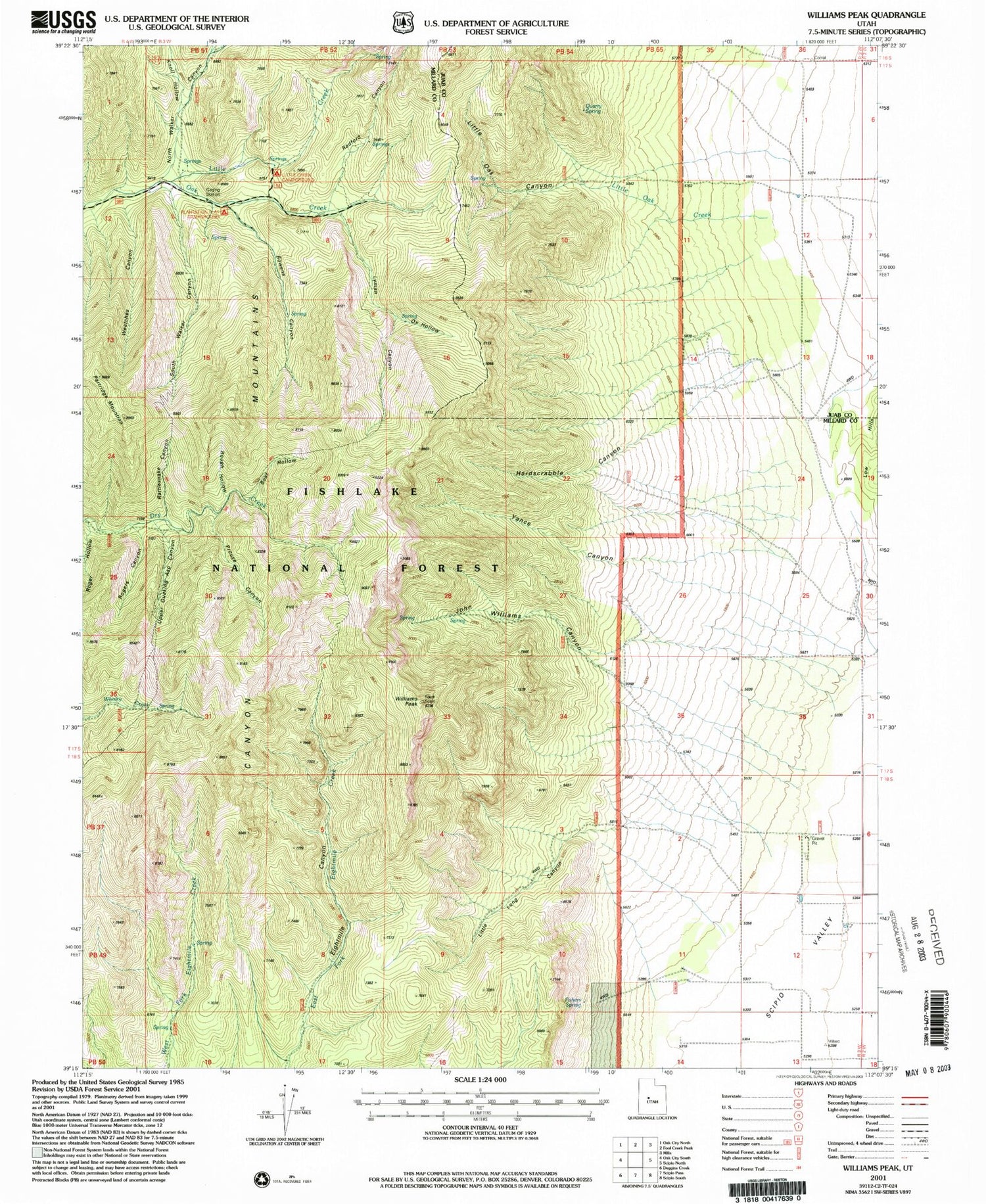 Classic USGS Williams Peak Utah 7.5'x7.5' Topo Map Image