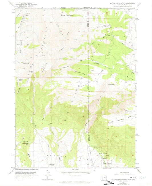 Classic USGS Willow Creek Butte Utah 7.5'x7.5' Topo Map Image