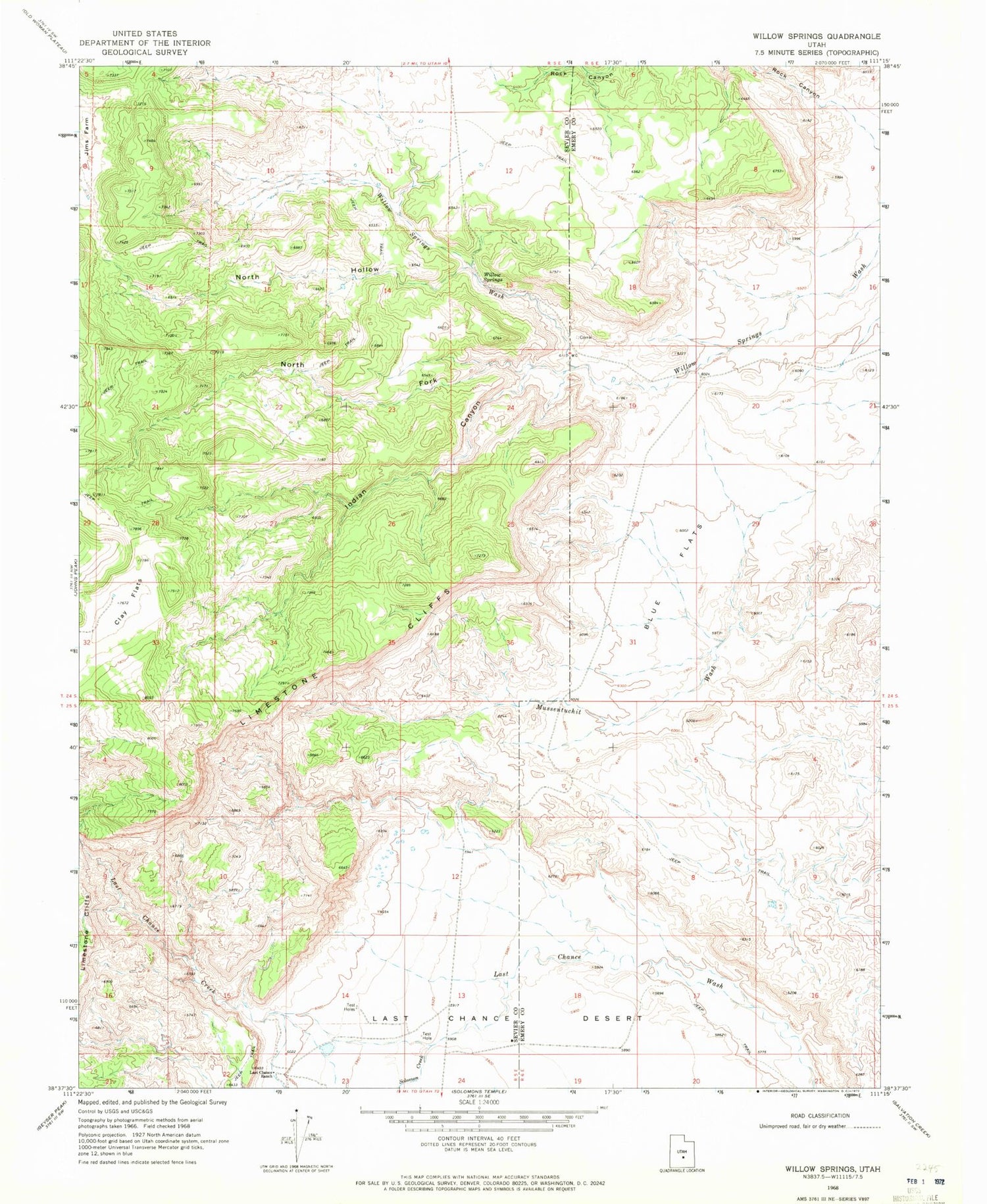 Classic USGS Willow Springs Utah 7.5'x7.5' Topo Map Image